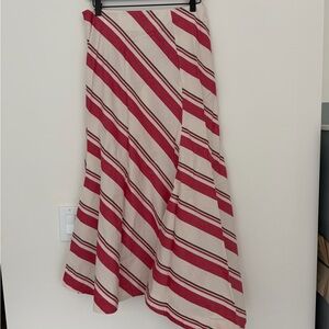Zara asymmetric cotton Striped Red and Cream Women's Skirt